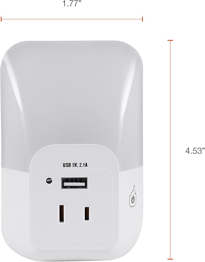 LEDVANCE Sylvania LED Night Light with USB Port and Socket, 3-Color Select, Frosted, 3000K, 5 Lumens, Cool White - 1 Pack (64991)