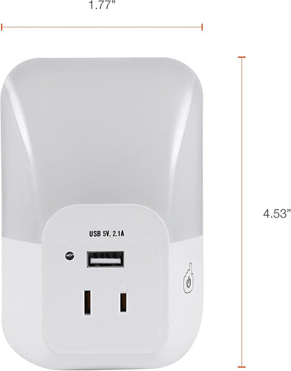 LEDVANCE Sylvania LED Night Light with USB Port and Socket, 3-Color Select, Frosted, 3000K, 5 Lumens, Cool White - 1 Pack (64991)