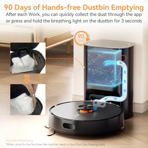 Robot Vacuum and Mop Combo, 90-Day Self Emptying, 10000Pa Strong Suction, dToF Laser Navigation Smart Mapping, 160Min Runtime, Anti-Tangle Robotic Vacuum Cleaner for Hard Floor, Pet Hair, Carpet