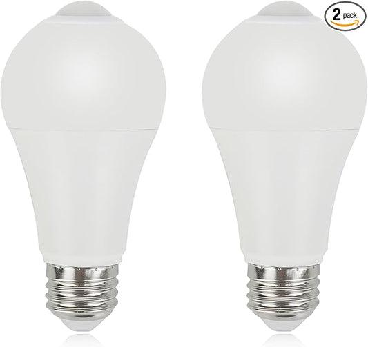 Pir Motion Sensor Light Bulbs – E26 A19 12W (100 Watt Equivalent), 5000K Daylight, Automatic On Off, Dusk to Dawn, Smart Indoor Outdoor LED for Garage, Porch, Closet, Stairway, Security (2 Pack)
