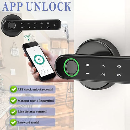 Smart Fingerprint Door Lock, Keyless Entry Door Lock with APP - Cards - Backup Key - Fingerprints - Codes, Biometric Door Lock for Bedroom Hotel Office Apartment(Black)