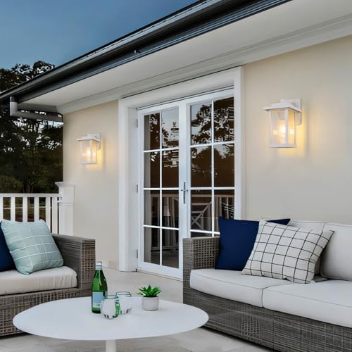 2 Pack Outdoor Wall Sconce White Exterior Wall Lights in Clear Glass