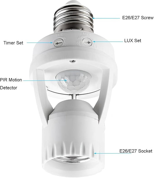 PIR Motion Sensor Light Socket Smart Screw in Light Bulb Outlet Compatible with E26/E27 Motion Activated Bulb Holder Adapter Automatic Control for Garage Storage Room(4pack)