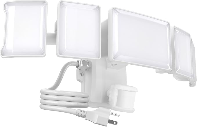 Olafus 180W Motion Sensor Outdoor Light Plug in, 18000LM Motion Flood Light Dusk to Dawn, IP65 Waterproof Exterior LED Security Lights, 5 Heads Motion Detector Yard Lights for Garage Backyard - White