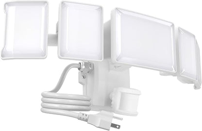 Olafus 180W Motion Sensor Outdoor Light Plug in, 18000LM Motion Flood Light Dusk to Dawn, IP65 Waterproof Exterior LED Security Lights, 5 Heads Motion Detector Yard Lights for Garage Backyard - White