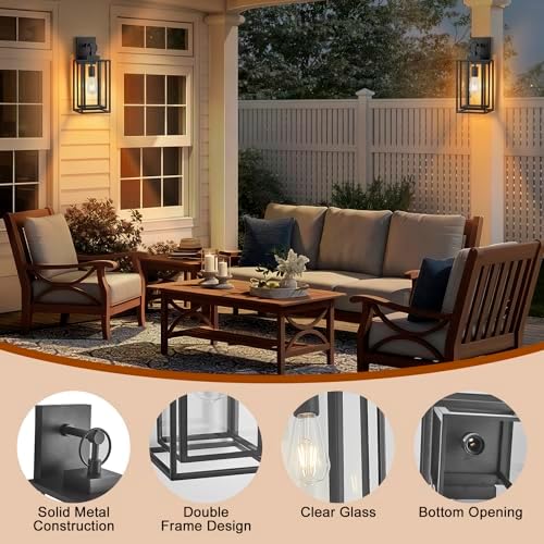 18 in Large Outdoor Light Fixture,Double Cage Square Black Outdoor Wall Lantern,Waterproof Outside Garage Lights,Exterior Porch Lights Wall Mount for Garage,Patio,Backyard,E26 Base,2 Packs