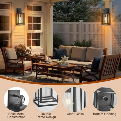 18 in Large Outdoor Wall Light,Double-Frame Satin Black Exterior Light Fixtures Wall Mount with Clear Tempered Glass Waterproof Outdoor Wall Sconces Lanterns for Porch,Garage,E26 Base,1 Pack