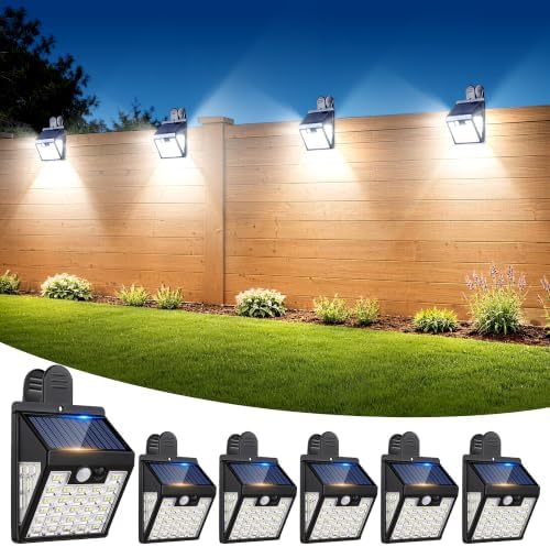Clip On Solar Lights Outdoor,Motion Sensor Outdoor Lights, 72LEDs 600LM Clip on Solar Fence Lights Outdoor Waterproof LED,Solar Lights for Wall Fence,Deck, Gutter,Camping (2, Black) (6, Black)