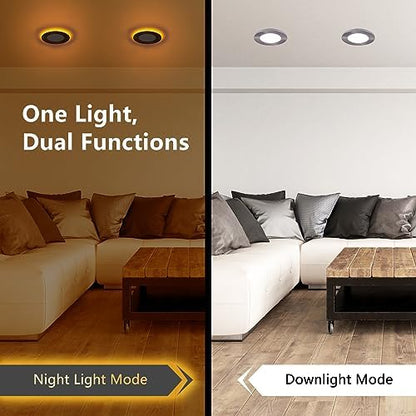 CycevSun Brushed Nickel Recessed Lighting 6 Inch with Night Light, 12 Pack