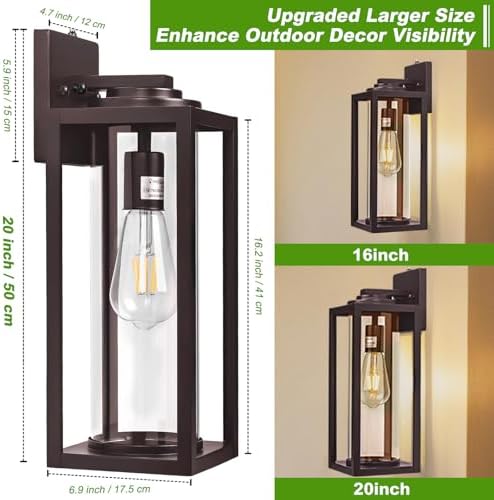 FILIYANO Large Dusk to Dawn Outdoor Wall Lights, Oil Rubbed Bronze, 2 Pack