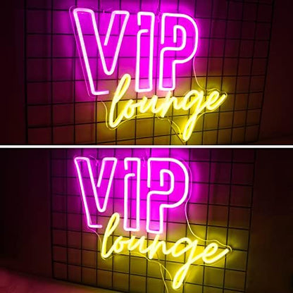 Horseneon VIP Lounge Neon Signs for Wall Decor, VIP Neon Lights Signs for Room Decor, Led Light Up Sign with USB Powered for Bar, Hotel, Cafe, VIP Room, Home Decoration (Pink& yellow)
