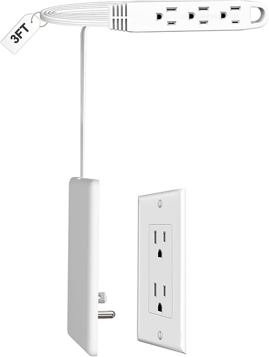 CABOCASA 3FT Ultra Flat Plug Extension Cord Power Strip with Multi Outlets, Patented Detachable Ultra-Thin Outlet Concealer & Ultra-Flat Plug, Ideal for Home Improvement, Hide Bulky and Messy Cords