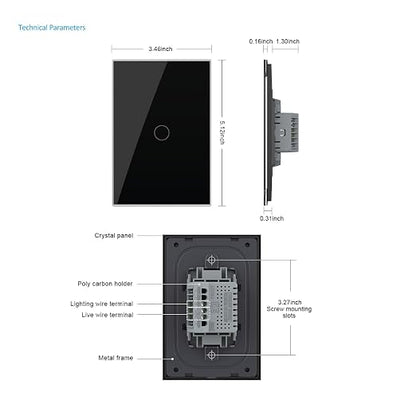 LIVOLO 1 Circle 1 Way Modern Electrical Light Switch Single Pole Wall Switch Touch Light Switch with Led Indicator,No Neutral Wire,Black | Tempered Glass Switch with Led Indicator,No Neutral Wire Required,Touch control,LED indicator, single pole