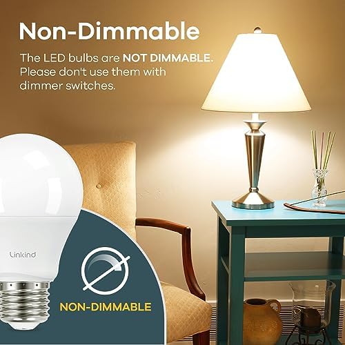 Linkind A19 LED Light Bulbs, 60 Watt Equivalent, 3000K Warm White 6 Packs