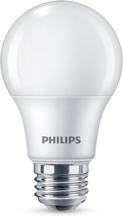 PHILIPS LED 60W A19 4-Pack Basic Soft White (2700K) 800 Lumen (10W = 60W) Frosted Flicker-Free Light Bulbs