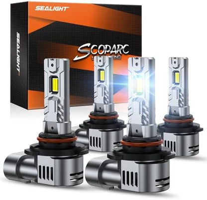 SEALIGHT 9005 9006 Bulbs 160,000LM Higher Brightness 6500k Cool White with Cooling Fans, 9005/HB3 Light 9006/HB4 Powersports LED Fog Lights 52W High Power 1:1 Design, 4 Pack