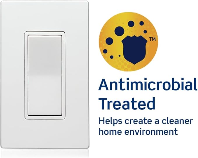 Leviton Antimicrobial 15 Amp 120/277V Decora Rocker 3-Way AC Quiet Switch, 5603-2AW, White