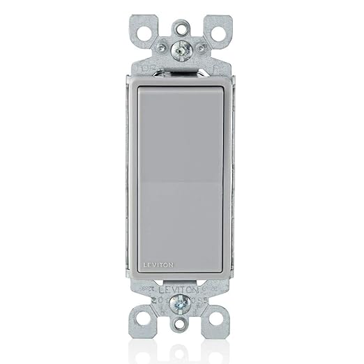 Leviton 15 Amp, 120/277 Volt, Decora Rocker Single-Pole AC Quiet Switch, Residential Grade, Grounding, 5601-2G, Gray