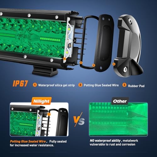 Nilight 12 Inch 240 W LED Light Bar Green Spot Flood Combo Beam