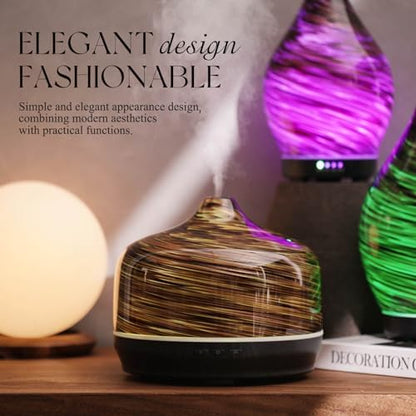 Porseme 500ml Glass Essential Oil Diffuser Aromatherapy Ultrasonic Cool Mist Humidifier 15-21 Running Hours Waterless Auto-Off Air Diffusers for Sleeping Yoga Working Spa(Dark Golden)
