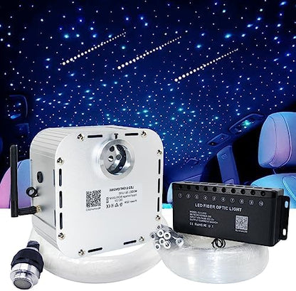 AMKI High Power 32W Twinkle 1200pcs 0.03in 13.1ft Fiber Optic Light Starlight Headliner Kit,Pure White Meteor Shooting Star 150pcs Fiber,Sound Mode Starlight Box for Car Movie Theater Home Ceiling