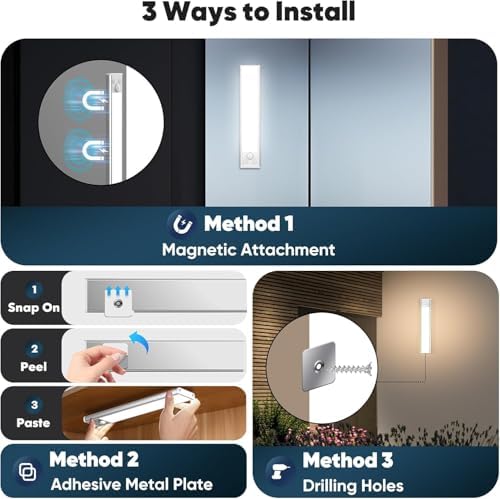 Under Cabinet Lights, 2500mAh 12 Inch Motion Sensor Rechargeable Battery Operated Wireless Under Counter Lights Indoor, Magnetic 108-LED Dimmable Closet Lights for Kitchen with 3 Color Temps 5-Pack
