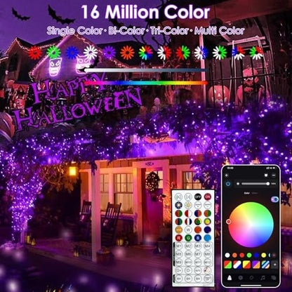 Smart Color Changing Halloween Lights 99FT 300 LED Orange Purple App Remote