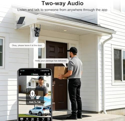 8MP 6K Triple Lens Solar Security Camera Outdoor, 5GHz/2.4GHz WiFi Wireless PTZ Camera, Color Night Vision, Auto Human Tracking, Two-Way Audio,IP66 Weatherproof Home Surveillance Cam