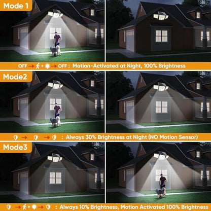 MDCMDCM Solar Motion Sensor Outdoor Lights Waterproof - 3000LM 3 Modes Security Lights Outdoor 270° Illumination IP65 LED Solar Flood Wall Light for Garden Yard Patio Pathway (with Stakes, 2)