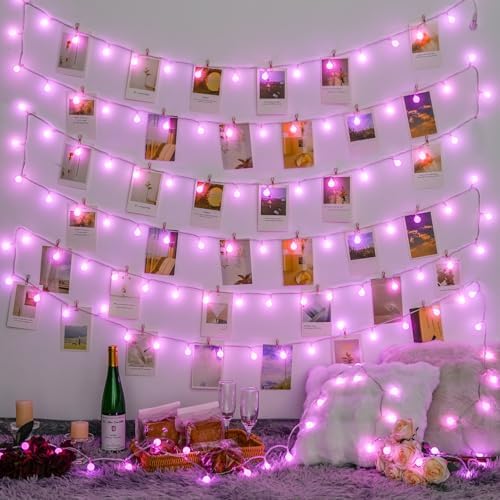 JMEXSUSS 33FT 100 LED Pink Globe String Lights Battery Operated 8 Modes