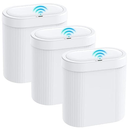 jinligogo 3 Pack 5 Gallon Bathroom Trash Can with Lid, Automatic Motion Sensor White Trash Can, Touchless Slim Waterproof Garbage Bin for Kitchen, Bedroom, Office, and Bathroom