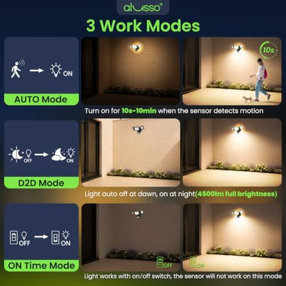 ALUSSO Motion Sensor Outdoor Lights , 40W 4500LM Flood Lights Outdoor 120V