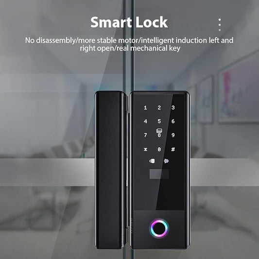 Smart Lock Glass Door Lock WiFi Remote Unlocking TY APP Fingerprint Password IC Card Mechanical Key Unlocking Methods Door Lock Interchangeable Lock Body Direction for 10-12mm Thickness