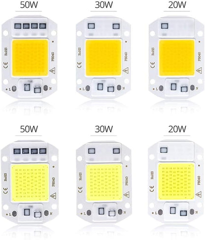 Indoor Lighting, Pack of 3, LED Diode Matrix Chip Lamp AC110V 20W/30W/50W Outdoor COB Spotlight Smart IC No Floodlight Light Source(Cold White,20W 110V)