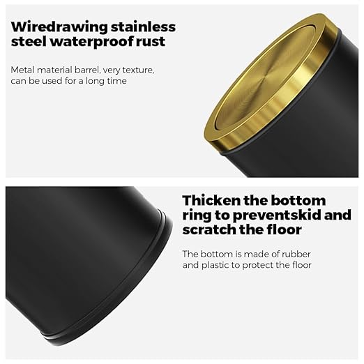 Black and Gold Bathroom Trash Can,Bathroom Garbage can with Swing Lid，Small Trash Can with Flipping Lid, 4.8gal Garbage cans for Bedroom,Living Room, Guest Room,Office,Hotel(4.7gal-Black)