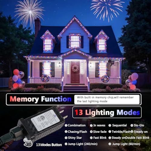 200 LED Connectable String Lights, 66FT American Flag Lights Outdoor Indoor