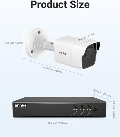 ANNKE 8 Channel 8 Camera Security System H.265+ DVR Recorder with 2TB HDD and 8X 5MP(2560TVL) Outdoor CCTV Bullet Cameras, IP67 Weatherproof,100ft Night Vision, Email Alert, Remote Access