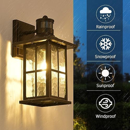 FLEDAVID Motion Sensor Porch Light Black Dusk to Dawn Outdoor Wall Lantern
