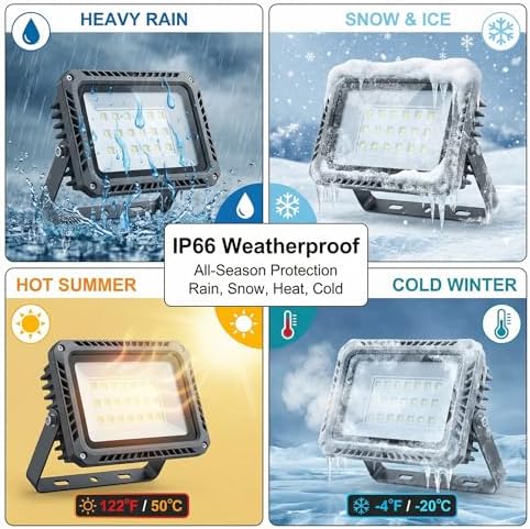 XXBSAZ 50W LED Flood Lights Outdoor, Daylight 6500K 9000LM, AC85-265V, IP66 Waterproof, High Power Commercial Work Lights, Super Bright Security Stadium Lights for Parking Lots, Warehouses, Yard