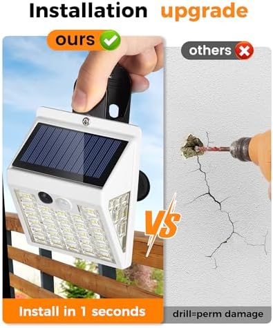 Clip On Solar Lights Outdoor,Motion Sensor Outdoor Lights, 72LEDs 600LM Clip on Solar Fence Lights Outdoor Waterproof LED,Solar Lights for Wall Fence,Deck, Gutter,Camping(4, White)