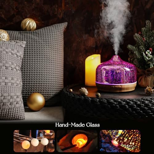 Porseme 500ml Glass Essential Oil Diffuser Aromatherapy Ultrasonic Cool Mist Humidifier 15-21 Running Hours Waterless Auto-Off Air Diffusers for Sleeping Yoga Working Spa(Rose Gold)
