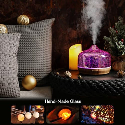 Porseme 500ml Glass Essential Oil Diffuser Aromatherapy Ultrasonic Cool Mist Humidifier 15-21 Running Hours Waterless Auto-Off Air Diffusers for Sleeping Yoga Working Spa(Rose Gold)