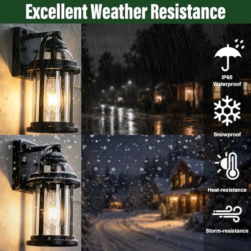 OKELI Dusk to Dawn Outdoor Wall Lights, Waterproof Lighting Fixtures Rustic Farmhouse Wall Lanterns with Clear Glass Shades Anti-Rust Outside Lights for Garage Patio Porch(Black, 2 Pack)
