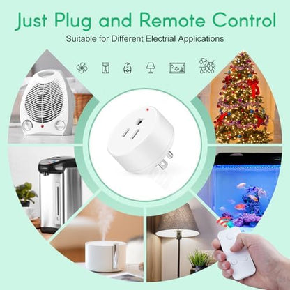 NineLeaf Remote Timer Switch, 500FT Long Range Wireless Plug in Light Switch, Easy Setup Remote Outlet, Programmable On/Off Control for Fans, Lights, Household Appliances,3Remotes 5Outlets
