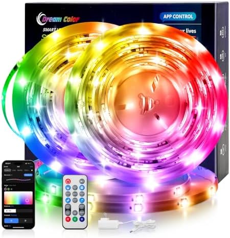 Pak LED Lights for Bedroom, 32.8ft(2 Rolls of 16.4ft) Smart RGB+IC LED Strip Lights with App/Remote Control, Music Sync Color Changing Flexible LED Lights with 64 Scene Modes for Party, Home, Gaming