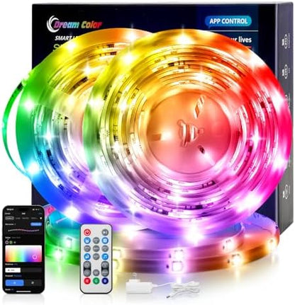 Pak LED Lights for Bedroom, 32.8ft(2 Rolls of 16.4ft) Smart RGB+IC LED Strip Lights with App/Remote Control, Music Sync Color Changing Flexible LED Lights with 64 Scene Modes for Party, Home, Gaming