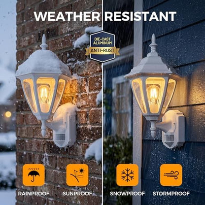 Porch Lights Outdoor Motion Sensor Wall Sconce Anti-Rust Aluminum, Exterior Outdoor Wall Lights Dusk to Dawn Porch Light Fixture Wall Mount for House Outside Patio Large White