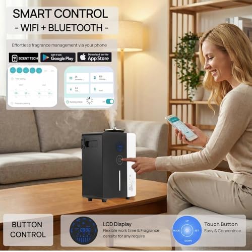 Kevinleo Whole House Scent Machine WiFi App, 7500 Sq Ft HVAC Cold Air Diffuser for Large Home Pet Odor, 800ml Waterless Smart Nebulizer Metal Shell Touch Control Gym Office Spa, No-Heat