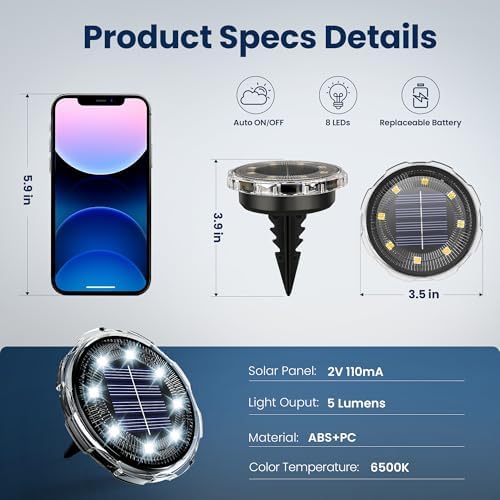 SOLPEX Solar Ground Lights Outdoor, Pathway Lights 12 Pack Cool White