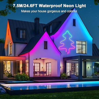 Cozylady RGB Neon Light LED Rope Light,Waterproof Bluetooth APP Remote Control Music Sync Strip Light,24V Flexible DIY Silicone Light for Bedroom Home Indoor Outdoor Decoration